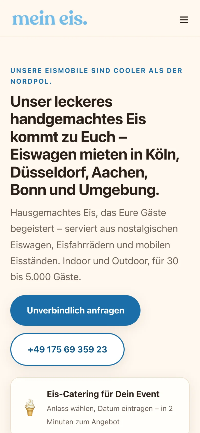Die umgezogene Website von mein eis auf dem Smartphone